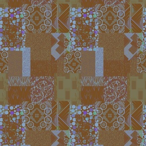 Seamless pattern in patchwork style from individual rectangles and squares with geometry and plant elements 7