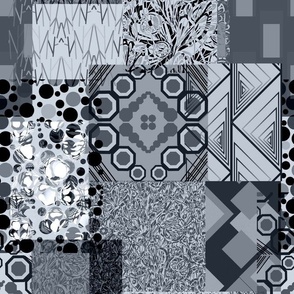 Seamless pattern in patchwork style from individual rectangles and squares with geometry and plant elements 9