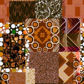 Seamless pattern in patchwork style from individual rectangles and squares with geometry and plant elements 10