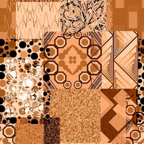 Seamless pattern in patchwork style from individual rectangles and squares with geometry and plant elements 11