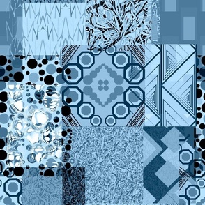 Seamless pattern in patchwork style from individual rectangles and squares with geometry and plant elements 12
