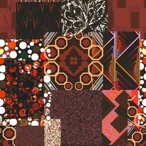 Seamless pattern in patchwork style from individual rectangles and squares with geometry and plant elements 13