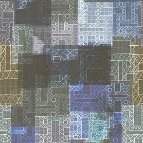 Seamless pattern in patchwork style with abstract architecture in the form of houses, rectangles and other shapes 1