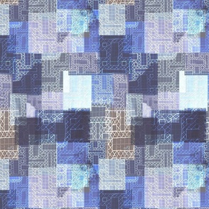 Seamless pattern in patchwork style with abstract architecture in the form of houses, rectangles and other shapes 4