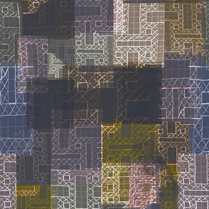 Seamless pattern in patchwork style with abstract architecture in the form of houses, rectangles and other shapes 5