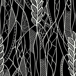 Seamless pattern with monochrome ears of wheat, cobwebs and lace 1