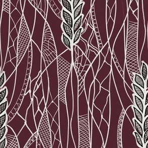 Seamless pattern with monochrome ears of wheat, cobwebs and lace 2