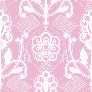 Seamless pattern with monochrome flowers, lace and web in block print style 4