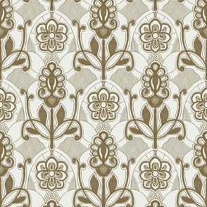 Seamless pattern with monochrome flowers, lace and web in block print style 9