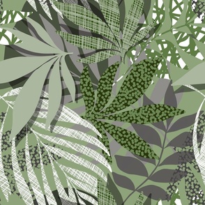 (M) Abstract Boho Botanical Palm leaves 3. Tonal Fern Green