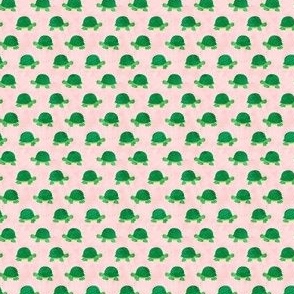 (micro scale) turtles - cute turtles - green on pink watercolor - C24