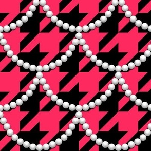 Red & Black Houndstooth With Scalloped Pearls