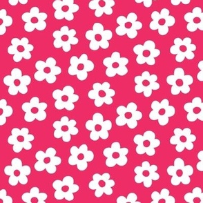 FS White Retro Daisy Flowers on Raspberry Pink