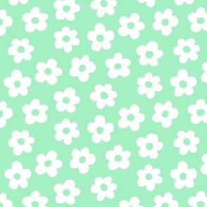 FS White Retro Daisy Flowers on Seafoam Green