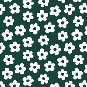 FS White Retro Daisy Flowers on Spartan Green