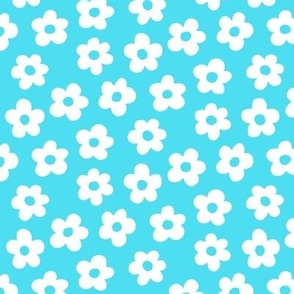 FS White Retro Daisy Flowers on Turquoise