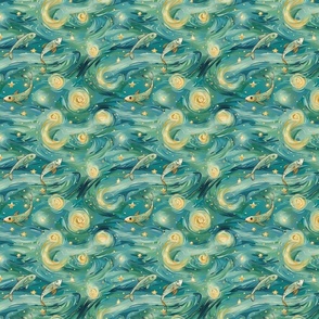 Starry Pisces: Van Gogh Inspired Fish Print