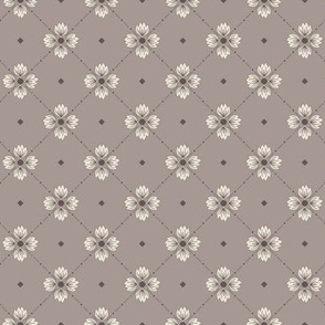 Simone: Taupe Tiled Floral, Small Scale Neutral Diagonal Botanical