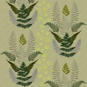 simple-ferns-sophisticated and gentle-texture and tonal-greens-on canvas bkgd