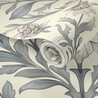 Lilies & Snowdrops Damask - William Morris - Cream Wallpaper