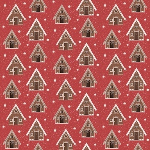 Gingerbread Houses on Red - Christmas Holiday Print