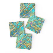 Sapphire and Jade Stained Glass Mandalas in Geometric Tile Pattern