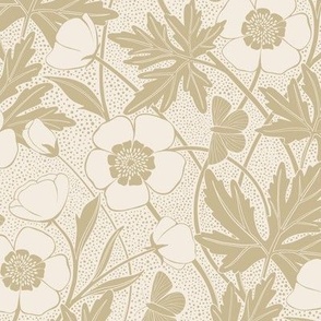 Sylvie Buttercup Floral | Gold + Ivory | Small - 12" repeat | Arts & Crafts Style