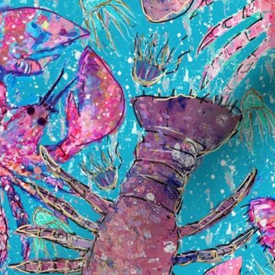 Pink Lobster & Jelly Fish Party in Turquoise Blue Waters