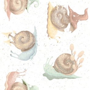JUMBO // Once Upon A Mushroom Snails // Enchanted Garden Fairytale // Gouache // Magic Bug // Fairy Dust // Sky Blue Pastel Yellow Sage Green Blush Pink White