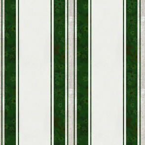 Green flower Stripe with Linen Dark Green