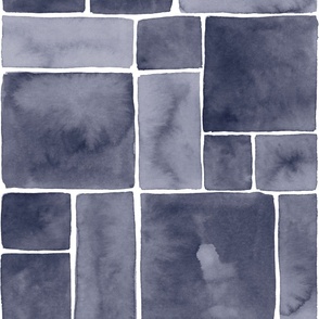 Large Scale Tonal Textural Watercolor Tile Grid in Indigo Tile 24"