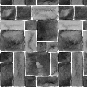 Tonal Textural Watercolor Tile Grid in Black and White Tile 12"