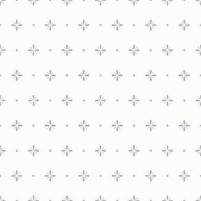 Accented Square Crosses with Dots Geometric Blender Pattern - Lilac Purple and White - Small Scale - Minimalist Coordinating Design for Scandi, Farmhouse, and Nursery Decor