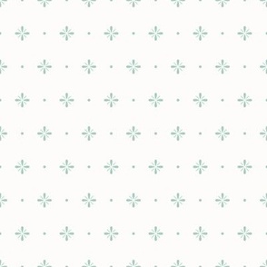 Accented Square Crosses with Dots Geometric Blender Pattern - Mint Green and White - Small Scale - Minimalist Coordinating Design for Scandi, Farmhouse, and Nursery Decor