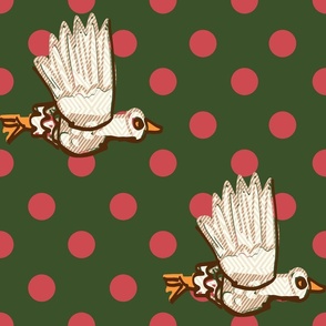 flying geese polka dots christmas pink on green
