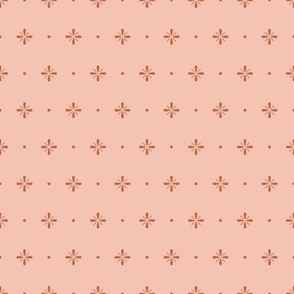 Accented Square Crosses with Dots Geometric Blender Pattern - Rose Pink and Rust Orange - Small Scale - Minimalist Coordinating Design for Retro Western Cowgirl Styles