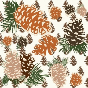 pinecones bunch on brown and white