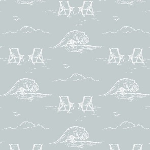 Modern Beach Vibes in Light Blue Toile for Wallpaper & Fabric
