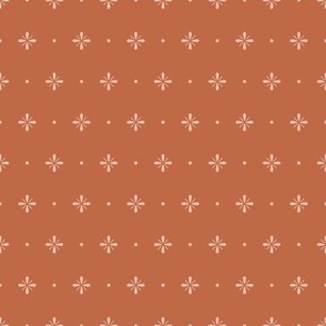 Accented Square Crosses with Dots Geometric Blender Pattern - Rust Orange and Rose Pink - Small Scale - Minimalist Coordinating Design for Retro Western Cowgirl Styles