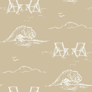 Modern Beach Vibes in Brown Toile for Wallpaper & Fabric