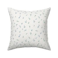 Vintage Inspired Delicate Leaves Scatter Pattern in Blue and Ivory.