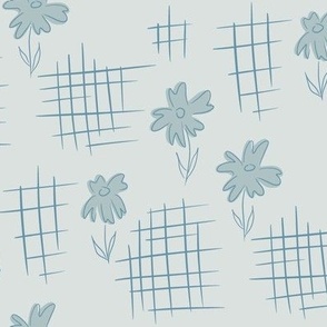 Vintage 1930s Inspired Floral Crosshatch Pattern in Soft Blues.