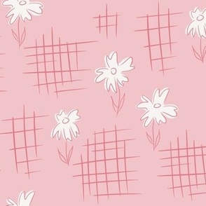 Vintage 1930s Inspired Floral Crosshatch Pattern in Ivory and Pink.
