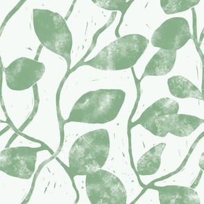 M - Earthy textured Vines and Climbing Leaves - Block Print Texture  - Botanical Wallpaper - Leaf Green