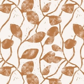 S - Earthy textured Vines and Climbing Leaves - Block Print Texture  - Botanical Wallpaper - Natural Brown Tan