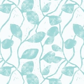 S - Textured Vines and Climbing Leaves - Block Print Texture  - Botanical Wallpaper - Light Blue - Baby Boy Nursery