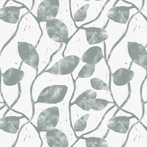 S - Textured Vines and Climbing Leaves - Block Print Texture - Monochrome Sage Green - Botanical Wallpaper
