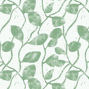 S - Earthy textured Vines and Climbing Leaves - Block Print Texture  - Botanical Wallpaper - Leaf Green