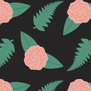 Camellias Blush on Soft Black