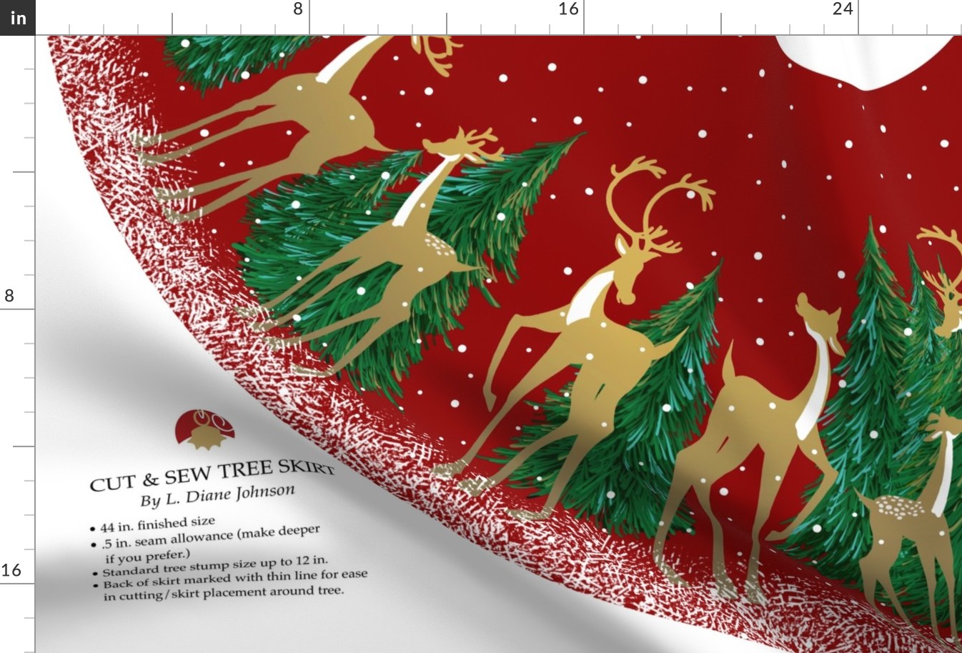 Snowy Winter Deer Forest  44" Christmas Tree Skirt | Red